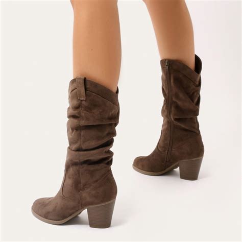 Public Desire Kinsley Western Slouch Ankle Boots In Brown Faux Suede Lyst