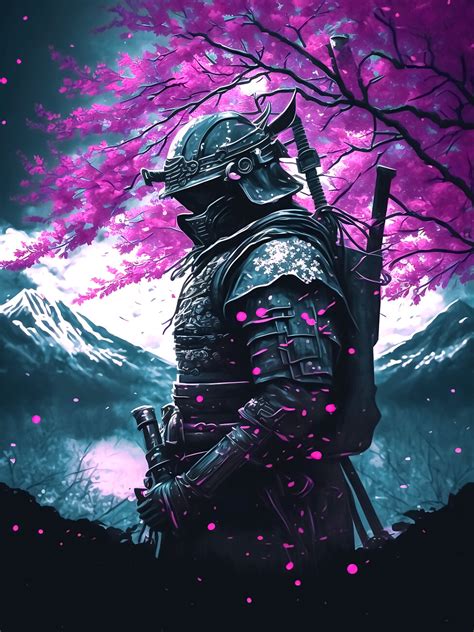 Poster Bilde Japanese Samurai Cherry Blossom Samurai Poster