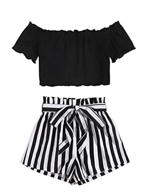 Buy Floerns Women S 2 Piece Outfits Off Shoulder Crop Top With Shorts Set Online Topofstyle