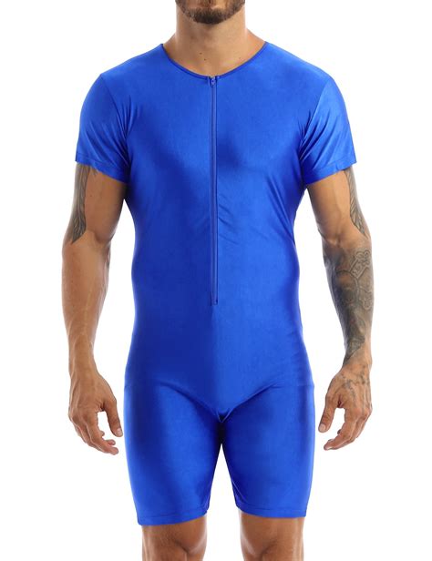 Aislor Men S Spandex Short Sleeve Zipper Front Bodysuit Leotard Wrestling Singlet Workout Shirts