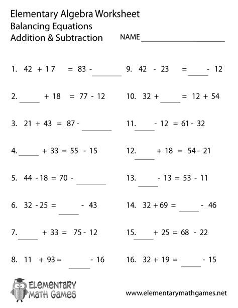 Math Worksheet Answers Algebra