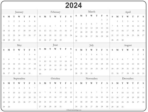 Year Calendar Printable 2024 2024 Calendar Printable