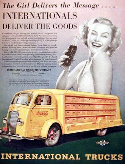 coca cola delivered by yellow int truck 1938 girl mad men art vintage ad art collection