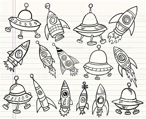 Cute Doodle Outer Space Vector Set In 2019 Space Drawings Rocket