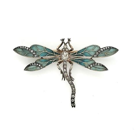 Art Nouveau Dragonfly Brooch Plique A Jour And Diamonds Set Etsy