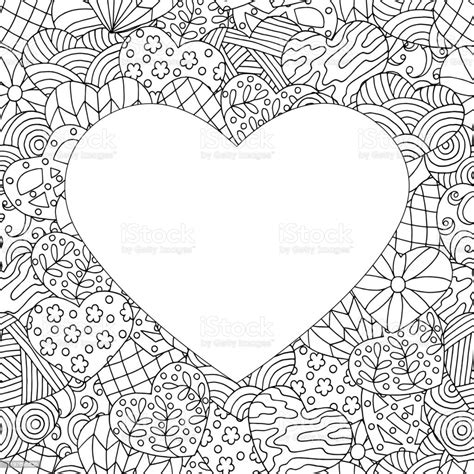 Frame Of Handdrawn Abstract Hearts Coloring Page Stock Illustration
