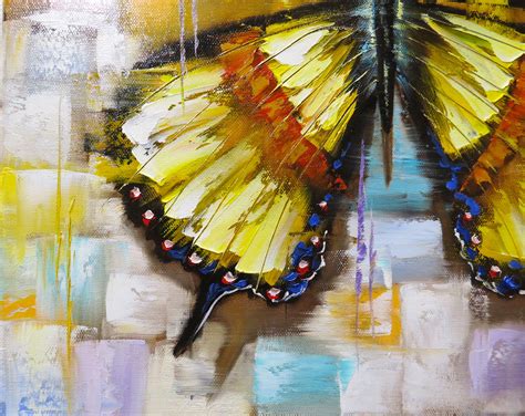 Butterfly Wall Art Original Painting Yellow Butterfly Impasto Etsy