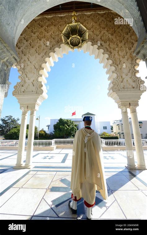 Moroccan Royal Guard At The Entrance Of The Mausoleum Of Mohammed V In