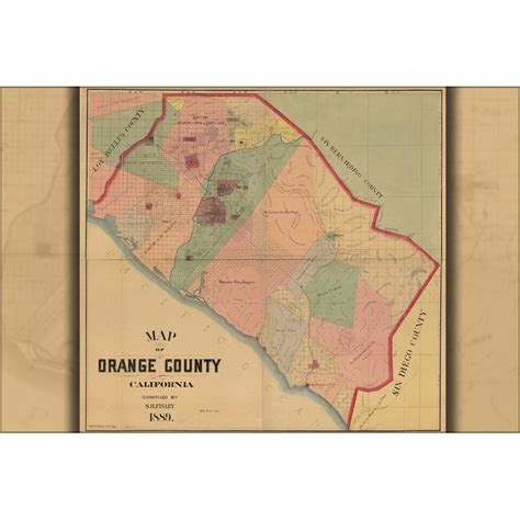 24x36 Gallery Poster Map Of Orange County California 1889 Walmart