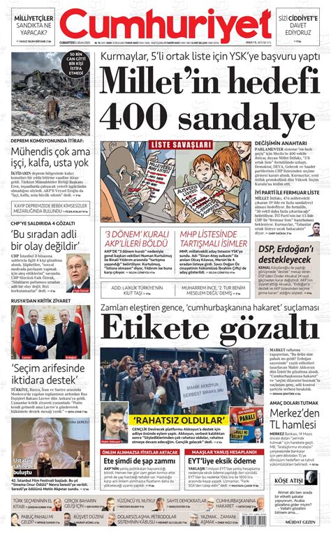 08 Nisan 2023 Tarihli Cumhuriyet Gazete Manşetleri