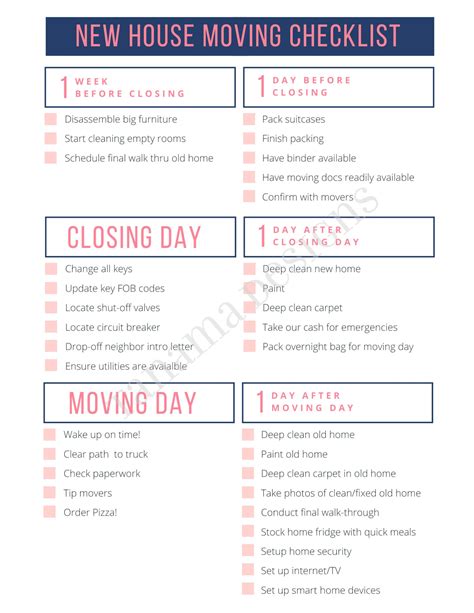 New Home Purchase Moving Checklist Etsy