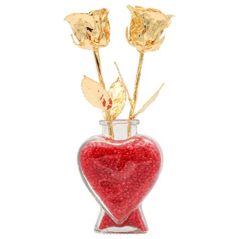 2 8 Gold Dipped Roses In Heart Vase 50th Anniversary T Loveisarose