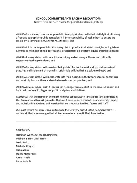 Hamilton Wenham School Committee Anti Racism Resolution Pdf