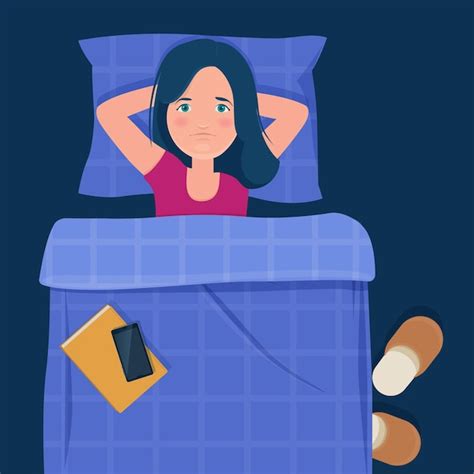 Premium Vector Sleep Disturbance A Woman With Insomnia Lies On A Bed