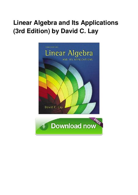 Pdf Linear Algebra And Its Applications 3rd Edition By David C Lay