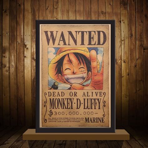 One Piece Wanted Monkey D Luffy Anime Poster Retro Etsy