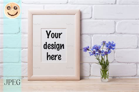 Wooden Frame Mockup With Cornflower Graphic By Tasipas · Creative Fabrica