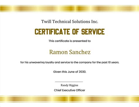 Certificate Of Years Of Service Template 22 Free Service Certificate