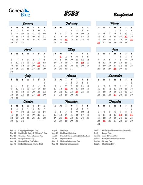 2023 Bangladesh Calendar With Holidays