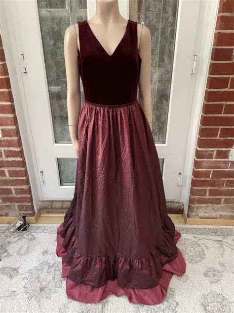 Vintage Laura Ashley 80s Red Velvet And Silk Netted Sleeveless Ballgown