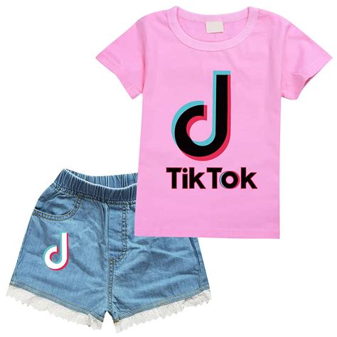 buy d o t tik tok girls summer clothes t shirt with jeans short pants outfit 2 piece set pink