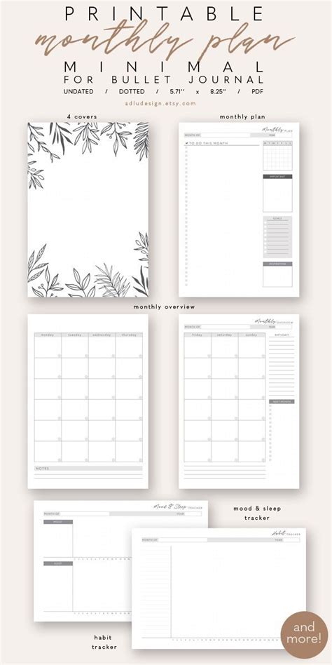 Template printable downloadable free bullet journal printables pdf. Monthly Plan Printable for Bullet Journal, Monthly Kit ...