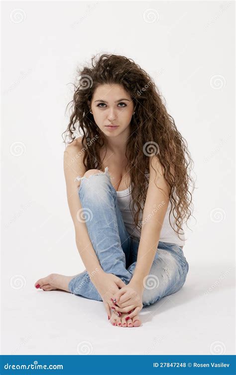 sexy junges mädchen im hemd und in heftigen jeans stockfoto bild von schönheit brünette 27847248