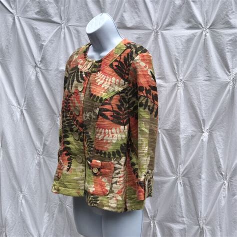 Alexis And Avery Womens Jacket Floral Front Size P8 Linen Blend 34