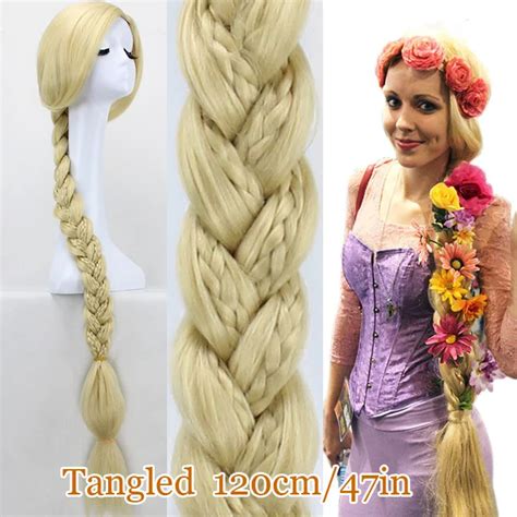 Hot Selling Free Shipping Tangled Princess Rapunzel Wig 120cm Long Blonde Gold Braid Anime