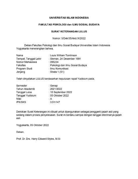 Surat Keterangan Lulus Universitas Indonesia - IMAGESEE