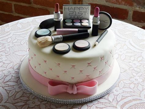 Fashion theme cake for girls birthday celebration with all the makeup essentials on top and the sides filled with black polka dots. 21st Birthday MAC Makeup cake - cake by Angel Cake Design ...