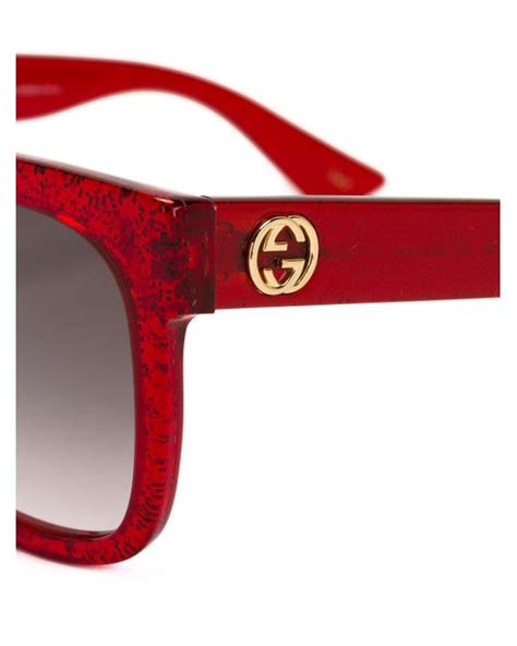 Gucci Square Frame Glitter Sunglasses In Red Lyst