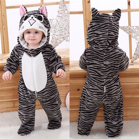 Baby Cute Grey Stripes Cat Onesie Kigurumi Pajamas Animal Costumes For