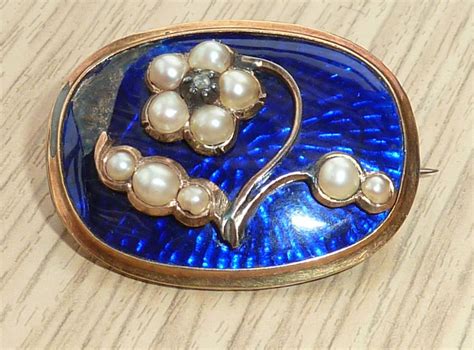 Antique Georgian Victorian Gold And Enamel Seed Pearl And Diamond Brooch