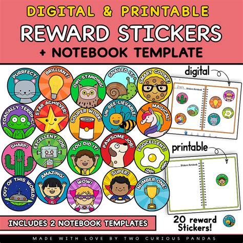 Digital And Printable Reward Stickers Notebook Template In 2020