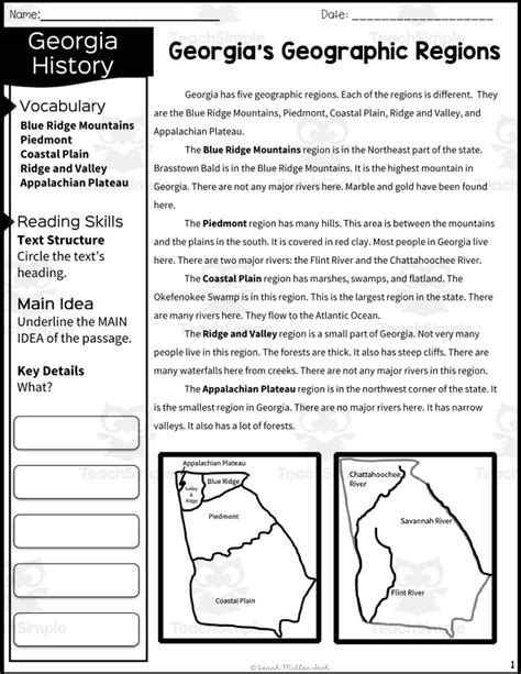 Nd Grade Reading Packet Georgia S Geographic Regions By Teach Simple