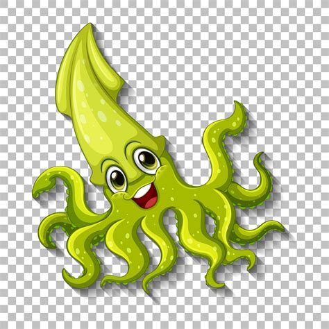 Cute Squid Cartoon Character On Transparent Background 1591785 Vector