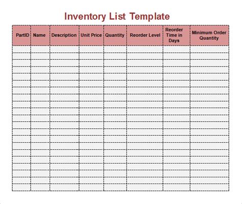 Inventory List Templates Free Printable Xlsx Docs PDF Formats Samples Examples