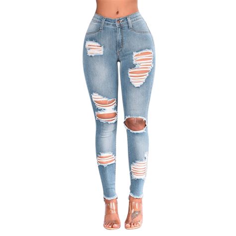 New Fashion Women Jeans Denim Hole Female High Waist Stretch Slim Sexy