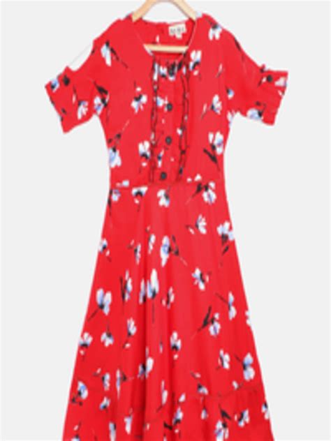 Buy Bella Moda Girls Red And Blue Floral Print Fit And Flare Dress