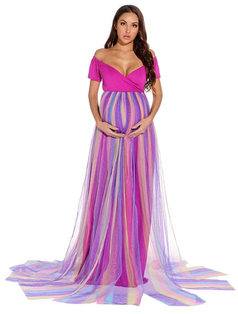 Buy Ziumudy Off Shoulder Rainbow Maternity Dress For Photo Shoot Baby