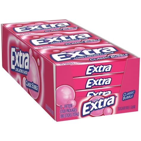 Extra Classic Bubble Sugar Free Gum 15 Count 12 Packs