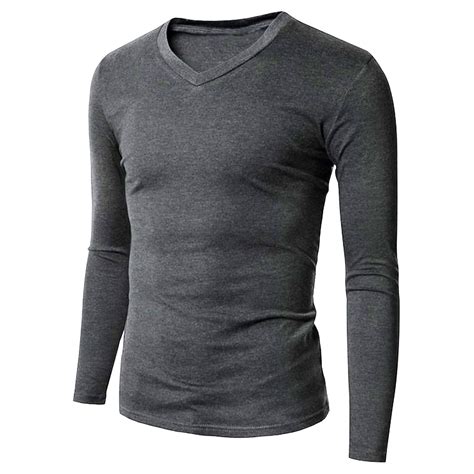 100 Cotton Mens Long Sleeve Plain T Shirt Slim Fit Casual Shirts Basic