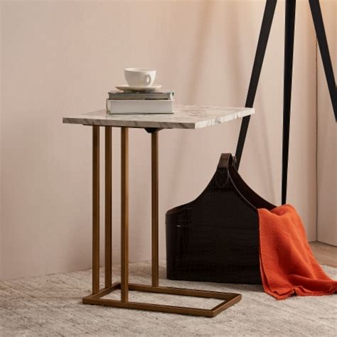 Versanora Marmo Modern Marble Look C Shape Side Table With Extension