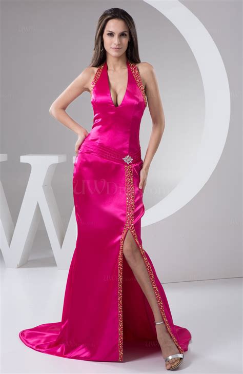 Luxury flying silk satin red dress with long waving train. Hot Pink Mermaid Sweet 16 Dress Long Beading Fit n Flare ...