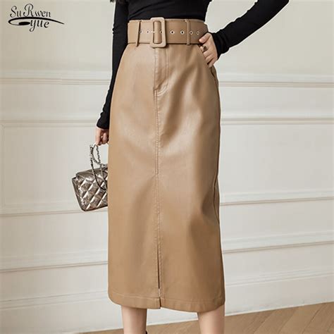 Square Buckle Belt Mid Length High Waist Skirts Solid Pocket A Line