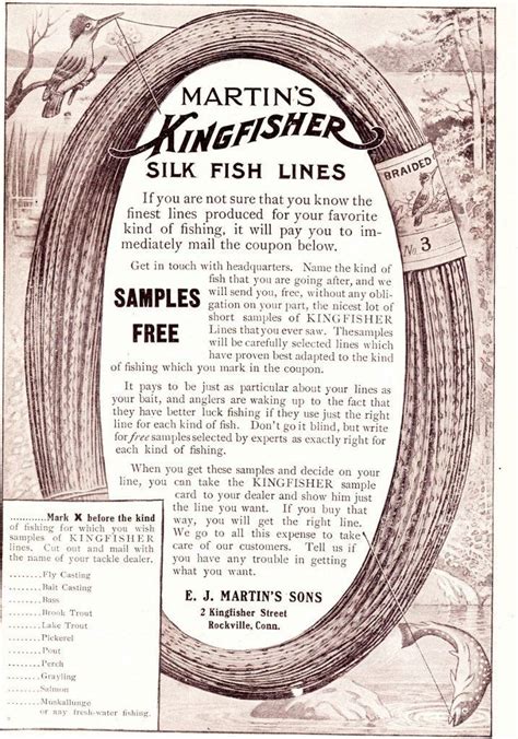 1910 Kingfisher Lines Ad Fishing Reels Fishing Tackle Fly Fishing