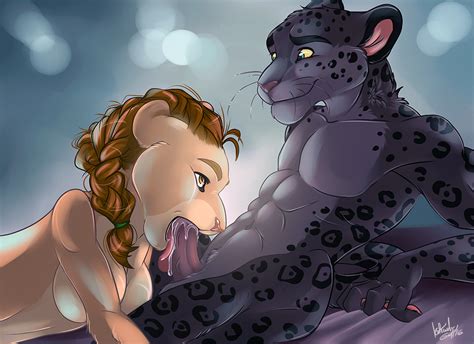 Rule 34 Anthro Bed Breasts Feline Fellatio Female Fur Hair Kotenokgaff Leopard Lion Male