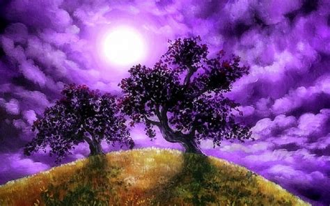 1080p Free Download Oaks Hill Art Tree Sky Purple Hd Wallpaper