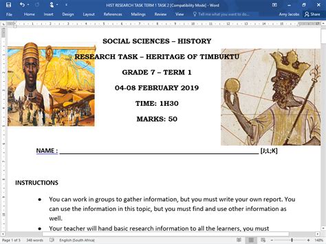 Grade 7 History Research Task Term 1 Social Sciences • Teacha